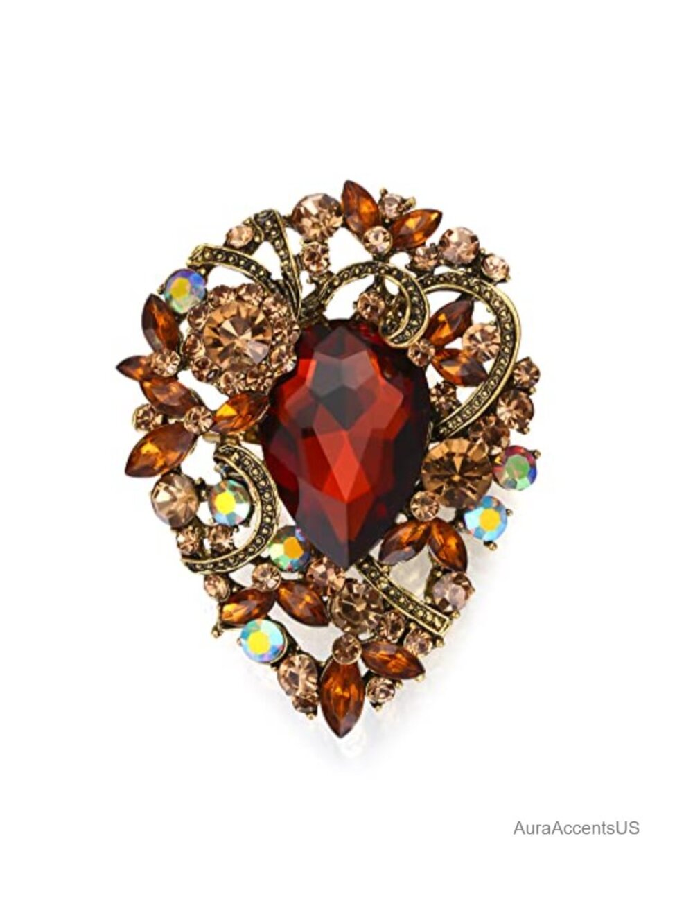 Crystal Teardrop Flower Cluster Brooch Pin Statement Cocktail Jewelry